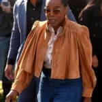 PFW Oprah Winfrey Beige Suede Leather Jacket