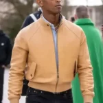 Paris Fashion Week Pharrell Williams Beige Bomber Jacket
