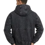 Studded Hooded Denim Jacket in Washed Black Back