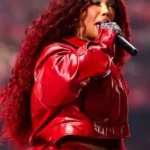 Super Bowl LIX SZA Red Cropped Leather Jacket
