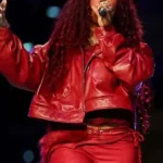 Super Bowl LIX SZA Red Leather Cropped Jacket
