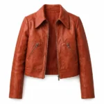 Elle Fanning Orange Leather Jacket