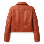 Elle Fanning Orange Leather Jacket Back