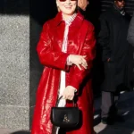 Meryl Streep Red Leather Long Coat