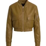 New Rules Cropped Faux Leather Cargo Jacket - Olive