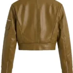 New Rules Cropped Faux Leather Cargo Jacket - Olive Back