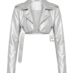 Pop It Crop It Faux Leather Jacket Silver
