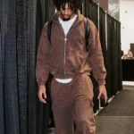 Shaedon Sharpe Hooded Brown Fleece Jacket
